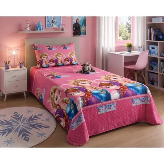 Kit Lençol Infantil Com Porta Travesseiro 2Pçs Solteiro Menina Menino