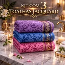 Kit 3 Toalhas de Banho Jacquard Grande 68x138cm Macia Absorvente Alta Qualidade Cores Sortidas
