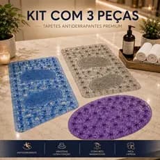 Kit 3 Tapete PVC Box Banheiro Antiderrapante Ventosa Oval E Retangular