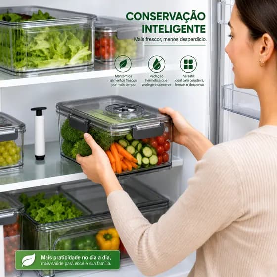 Pote Hermetico Vazio Com Sistema Bomba Vacuo 2 Litros Armazenamento Alimentos Frescos Cinza
