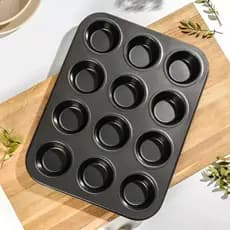 Assadeira Metálica 12 Forminhas para Muffin e Cupcake Revestimento Antiaderente Fácil de Limpar Para Confeitaria Caseira