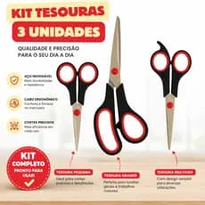 Tesoura de Costura Profissional 3 Unidades Tesouras Aço Inox Corte Preciso Artesanato Doméstico Tamanhos 5" 7" 7,5"