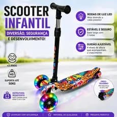 Patinete Infantil 4 Rodas Dobrável Ajustável Com LED Roda Larga 5cm Seguro Resistente Menino Menina