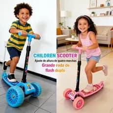 Patinete infantil 4 rodas com led ajustável scooter dobrável menino menina-5cm roda larga