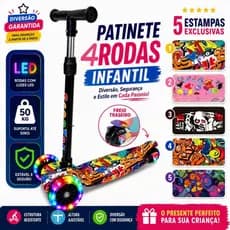 Patinete Infantil 4 Rodas - Rodas Largas 5cm - Ajuste 4 Níveis Scooter Crianças