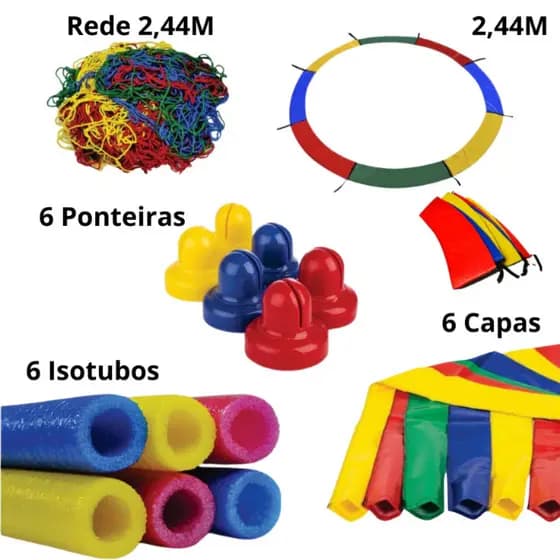 Kit Segurança p/ Cama Elástica 2,44m – Rede de Proteção, Protetor de Molas, Isotubos e Mais
