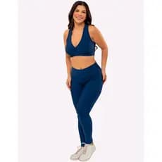 Conjunto Fitness Legging Feminino Top Academia Cós Alto Poliamida Regata Corrida Roupa de Treino