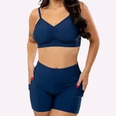 Short e Cropped Fitness Academia Poliamida Zero Transparencia Feminina Cintura Alta