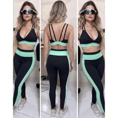 Conjunto Academia Fitness Calça Legging e Top Suplex Cropped Cos Alto