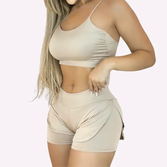 Conjunto De Academia Fitness Suplex Feminino Com Top E Short Sobreposto Roupa Treino Feminina