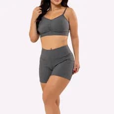Conjunto Top e Short Suples Fitness Academia Poliamida Zero Transparencia Feminina Cintura Alta