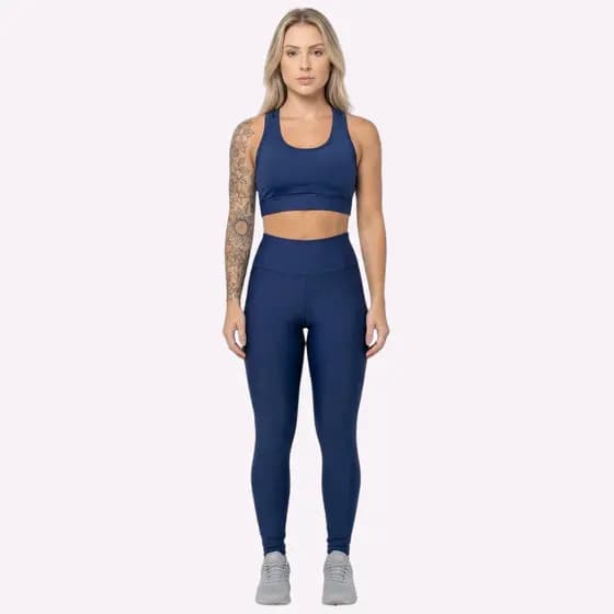 Conjunto Academia Fitness Calça Legging e Top Suplex Cropped Cos Alto