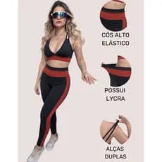Conjunto Fitness Legging Feminino Roupa de Academia Top Cós Alto Poliamida Regata de Treino