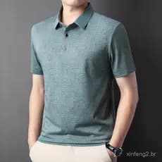 Camisa polo masculina de manga curta, top casual e elegante, camiseta versátil e de alta qualidade com gola dobrada YXAT