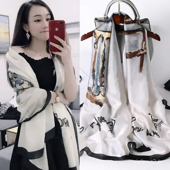 Lenço de seda branco feminino, novo estilo outono inverno 2026, modelo fino, xale para o Festival do Meio Outono, para u