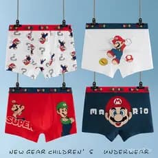 Roupa Íntima Infantil 4 Peças, Cuecas Boxer de Algodão Puro para Meninos, Respirável, Tamanhos Médio e Grande, Cuecas Bo