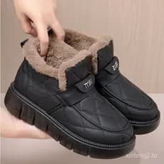 Botas de Neve Femininas de Algodão, Calçados Quentes de Couro, Moda DHXR