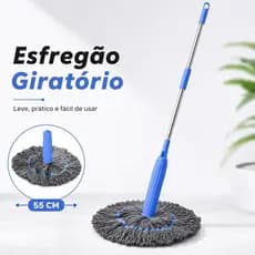 Esfregão Giratório 55cm com Cabo de Aço Inoxidável, Mop Redondo Leve 452g para Limpeza de Pisos, Cantos e Embaixo dos Mó