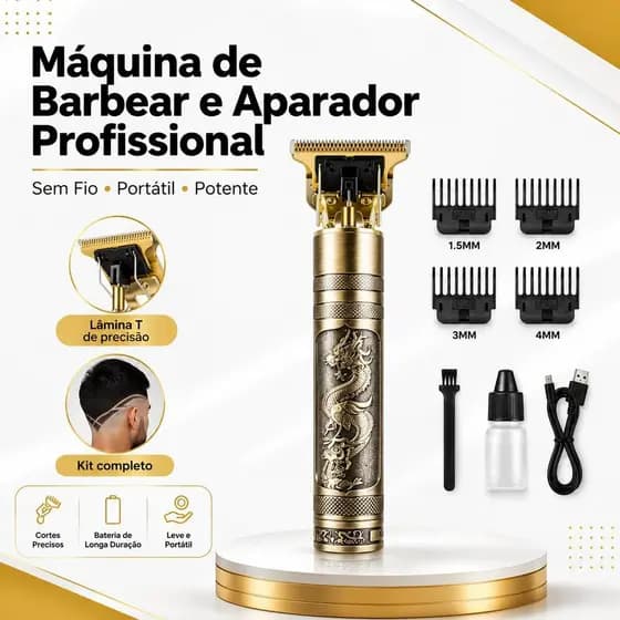 Máquina de Barbear e Cortar Cabelo Profissional Sem Fio, Aparador de Acabamento com Lâmina T, Barbeador Portátil Recarre