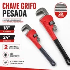Chave Grifo Pesada 18” 450 mm e 24” 600 mm em Aço, Chave para Tubos com 20 Dentes, Ajuste Preciso para Encanamento e Tra
