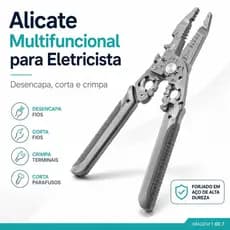 Alicate Multifuncional para Eletricista 20,5 cm, Desencapador de Fios, Cortador, Crimpador de Terminais, Aço de Alta Dur