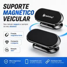 Suporte Magnético Veicular 360° para Celular, Base Adesiva VHB, Fixação Forte para Painel do Carro, Compacto e Fácil de