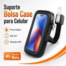 Suporte Bolsa Case para Celular Moto Retrovisor, Capa Impermeável até 6,5”, Rotação 360° para GPS