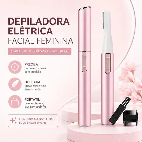 Depiladora Elétrica Feminina Facial Portátil, Aparador de Sobrancelha e Buço, Caneta Removedora de Pelos com Pente