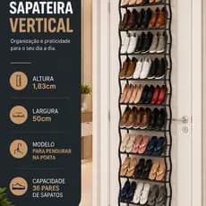 Sapateira Porta Parede 36 Pares Vertical Preto Organizador