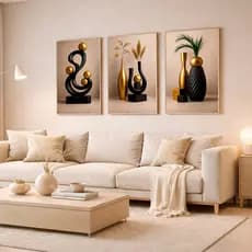 Trio Quadros Decorativos De Parede Geométrico Luxo Moderno 50X90 Sala Quarto Escritorio
