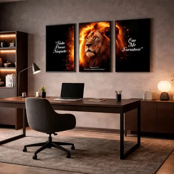 Quadro Decorativo Leão de Judá 50X90 Tudo Posso Naquele Que Me Fortalece Versículo Filipenses 4:13 Fé