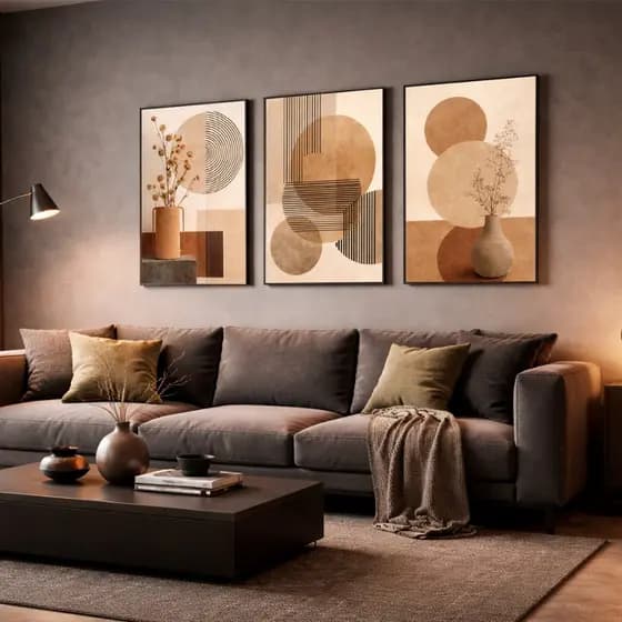 Kit 3 Quadros Decorativos De Parede Geométricos Moderno 50X90 Sala Quarto Cozinha Escritorio