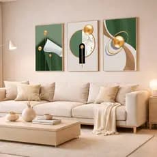 Quadro Decorativo Abstrato Geométrico Verde Dourado Gold 50X90 Sala Quarto Escritório Cozinha