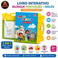 Livro Interativo Infantil Bilíngue Português Inglês - Educativo, Som Interativo e Lousa Mágica Reutilizável