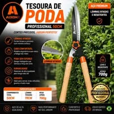 AUXOM Tesoura de Poda 50cm Profissional Para Jardim Cerca Viva Grama Arbustos Cabo Madeira