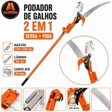 AUXOM Podador de Galhos Altos 2 em 1 com Serrote Cabeça Podadora Extensível Bastão Telescópico 120-235cm