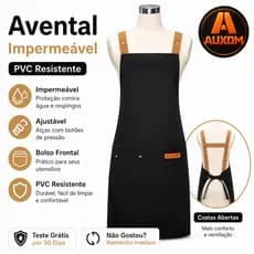 Avental Impermeável PVC Ajustável Unissex com Bolso para Cozinha Barista Restaurante Garçom AUXOM