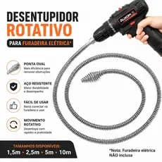Desentupidor Rotativo Profissional c/ Adaptador Furadeira Mola Aço Inox