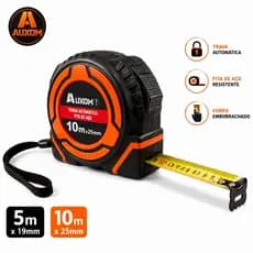 Trena Métrica Profissional AUXOM 5m/10m - Fita de Aço Emborrachada com Trava Automática