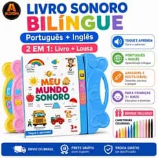 Livro Sonoro Infantil Interativo Bilíngue Português Inglês 2 em 1 com Lousa Mágica 3+ Anos