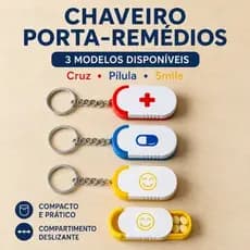Chaveiro Porta Remédios Com Compartimento Cruz Pílula Smile 3D