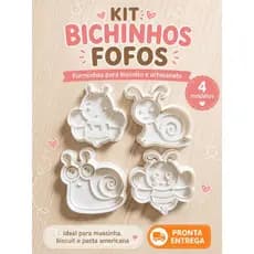 Forminhas para Biscoito e Artesanato Kit 4 peças Bichinhos Fofos Cortadores 3D