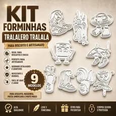 Forminhas para Biscoito e Artesanato Kit 9 peças Tralalero Tralala Cortadores 3D