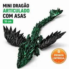 Mini Dragão Articulado com Asas 16cm Dragão Flexível Decorativo Verde/Preto Branco e Preto