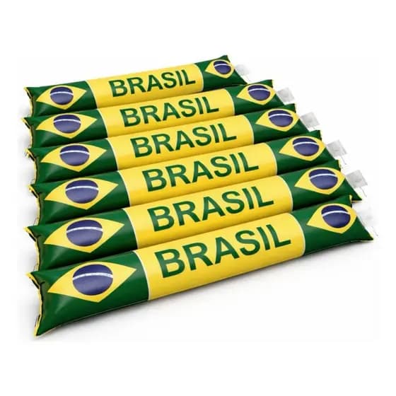 Bastao Inflavel Bate Bate do Brasil Par Torcida Copa do Mundo Balao Verde e Amarelo Festa