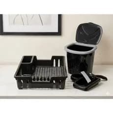 Kit Cozinha 4 Peças Escorredor de Louça Lixeira 3L Porta Detergente e Rodinho Premium