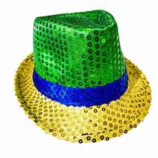 Chapéu Fedora Lantejoula Brasil Copa Do Mundo Brilho Carnaval Festa Torcedor Adereço Verde Amarelo