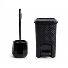 Kit Banheiro Lixeira 7 Litros Pedal E Escova Sanitária Preta Conjunto Organizador Lavabo Premium