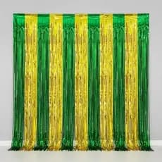 Cortina Metalizada Brasil Decoração Copa Do Mundo Verde Amarela Cortina De Fitas Painel Festa