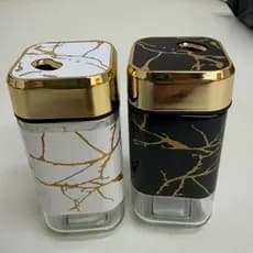 Kit Paliteiro Saleiro Pimenteiro de Vidro Marmorizado | Branco ou Preto com Dourado